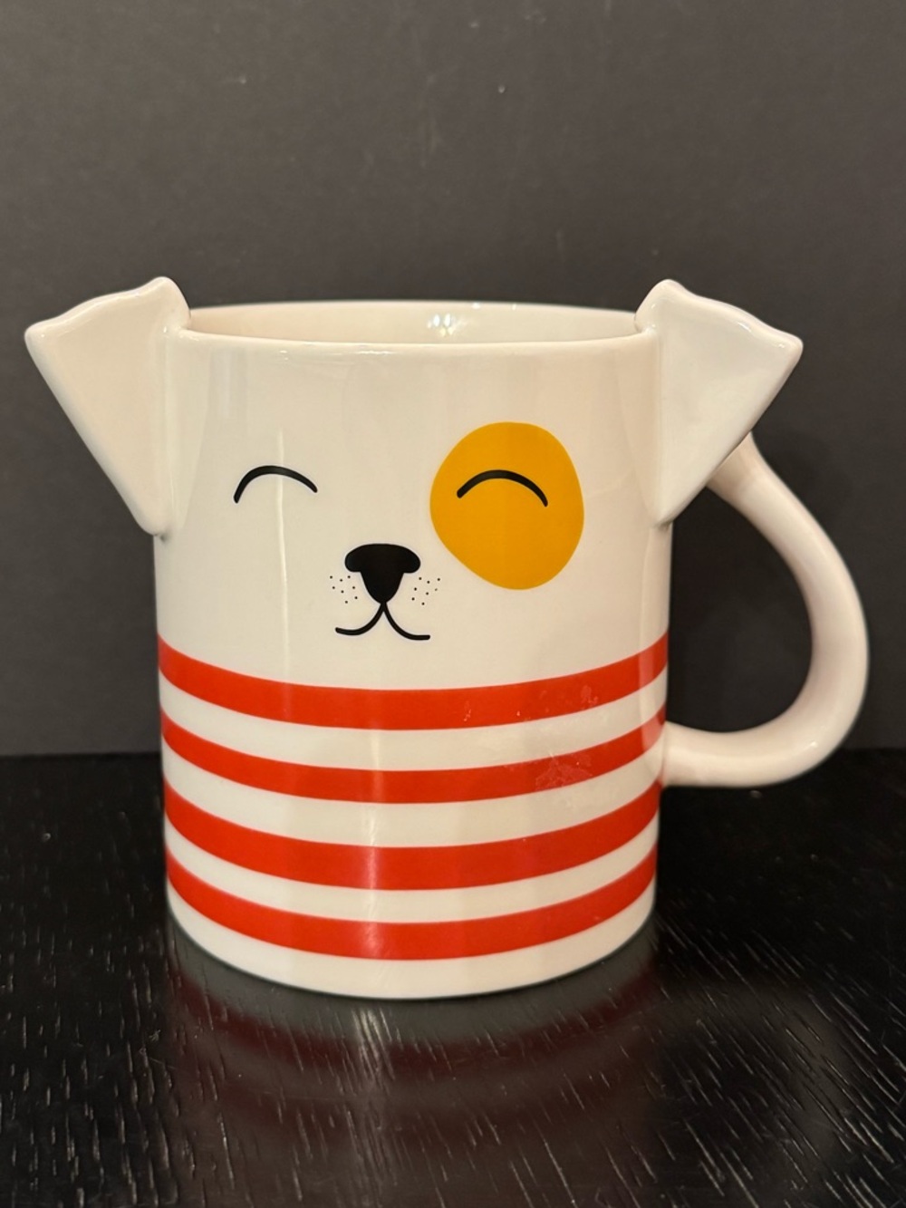 Parker Lane White Ceramic Dog Mug with Cute 3D Ears and Red Stripes
